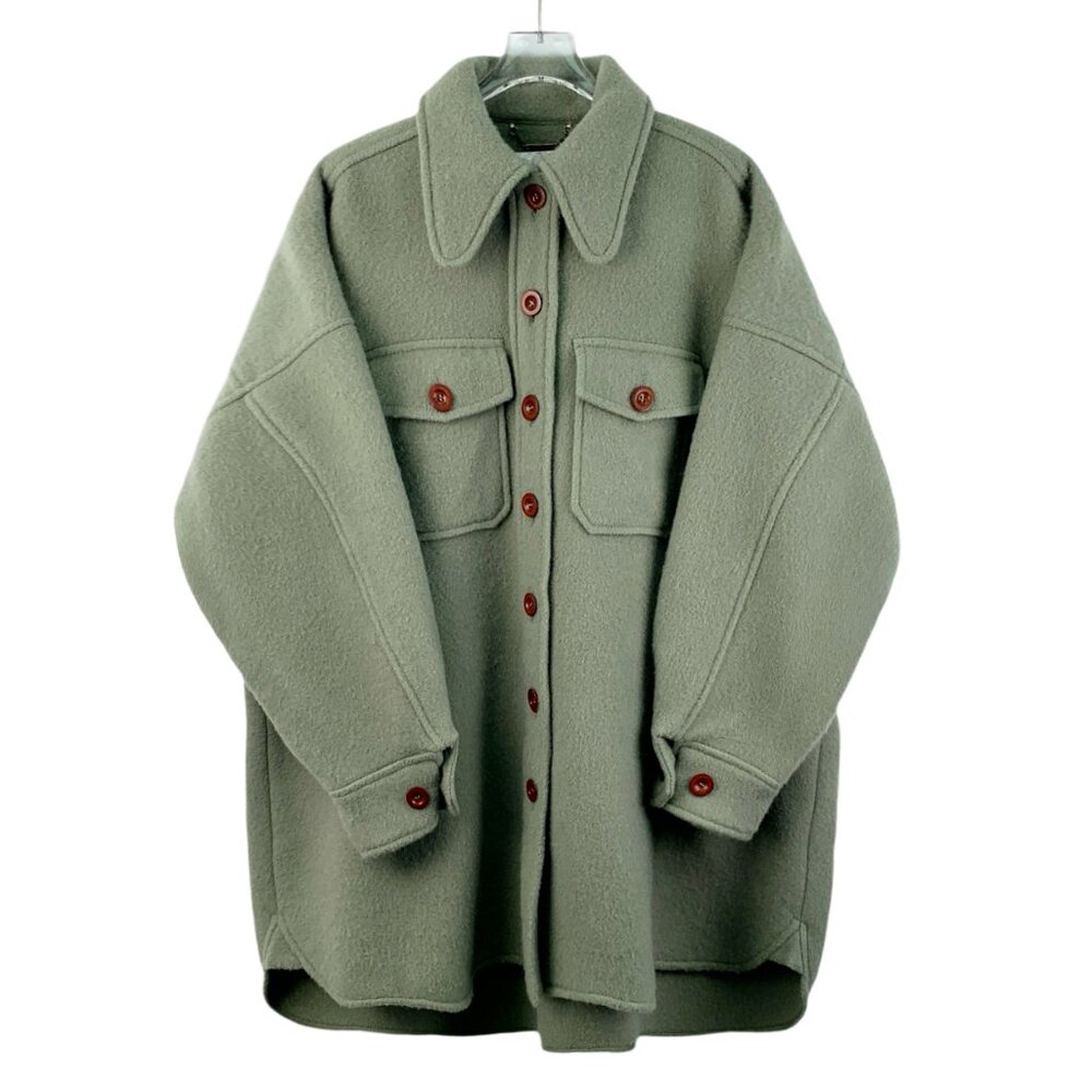 DW0286 Chloe Green Wool Lapel Single-Breasted Long-Sleeved Jacket Size L